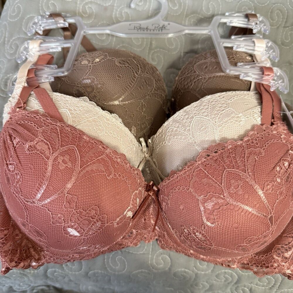 Renee Rofe Lingerie Extreme Push Up Lace Bra Set of 3 Size 34C NWT Boho Uplift